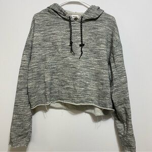 VS Pink Cropped Raw Hem Open Back Hoodie Heather Grey Sz Large